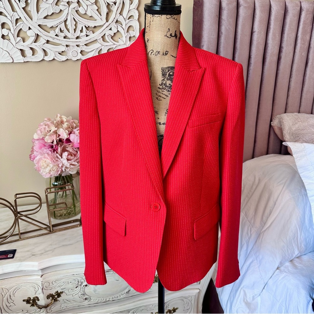 ANNE KLEIN POPPY RED ONE BUTTON DRESSY SUIT BLAZER NWOT SZ 16